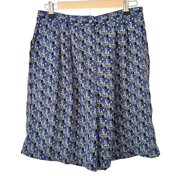 Vtg High Waisted Pleated Golfer People Print Bermuda Shorts Culottes Medium - Picture 1 of 8